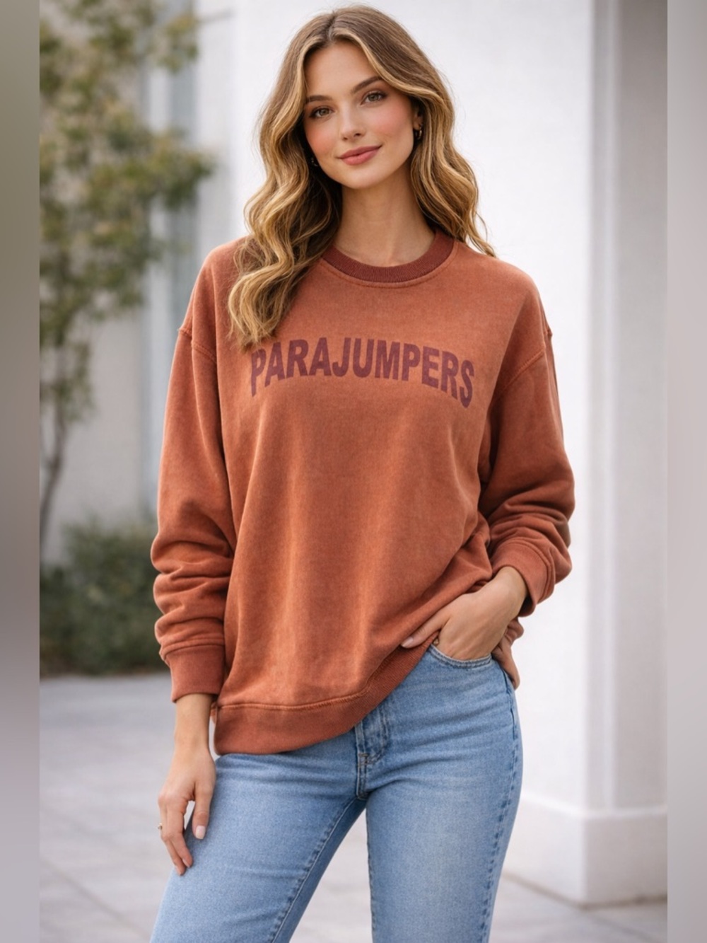 PARAJUMPERS Orange Fleece Pullover Logo Crewneck Sweatshirt Cotton Size Large
